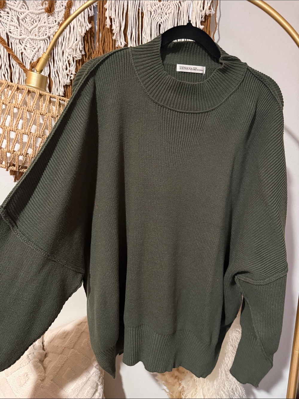 Zenana Outfitters Dark Olive Ribbed Crewneck Sweater